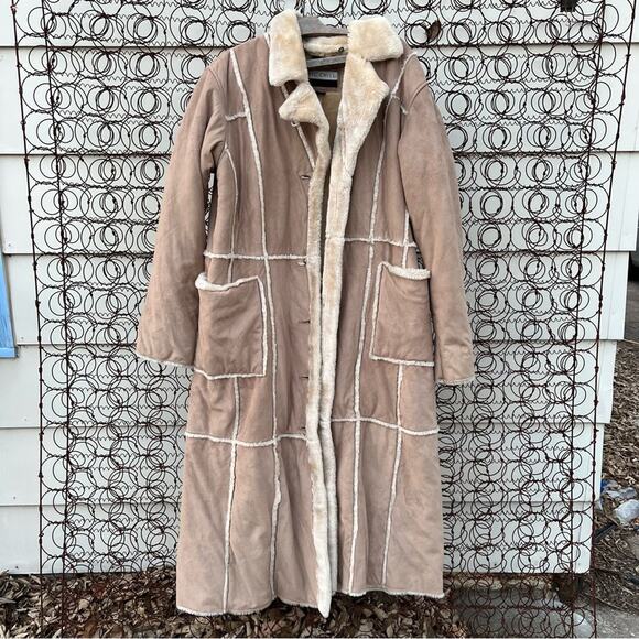Big Chill Jackets & Blazers - Big Chill Faux Shearling Leather Patchwork Penny Lane Full Length Trench Coat